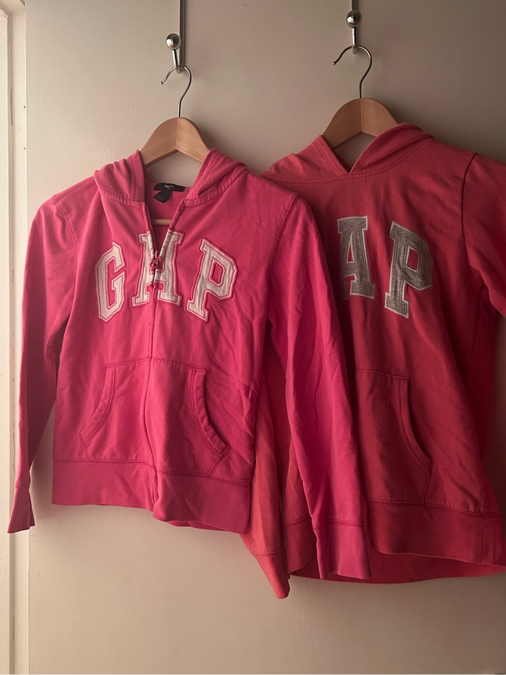 Lot of GAP Girls Bright Pink Hooded Sweatshirts with Logo bundle of 2